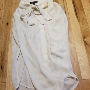 Cream tie neck button up